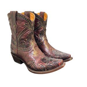 Lucchese Studded Leather Western Boots Red Black 9.5